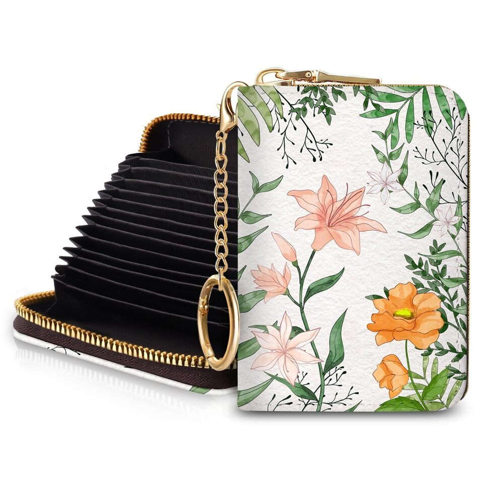 9713 Flower RFID Wallet, Small, Faux Leather, 12 Card Slots, 2 Coins